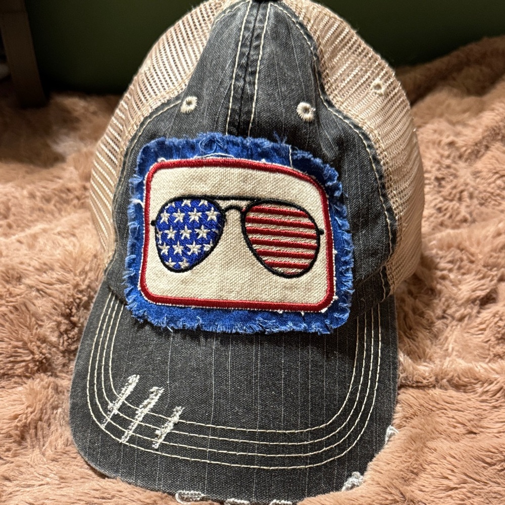 Patriotic Trucker Hat with Sunglasses Patch